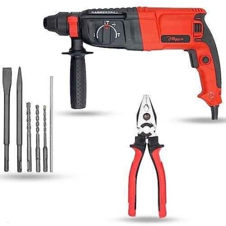 Hillgrove HGCM1241 1200W Hammer Impact Drill Machine with 5 SDS Plus Bits & 8-Inch Plier image-1