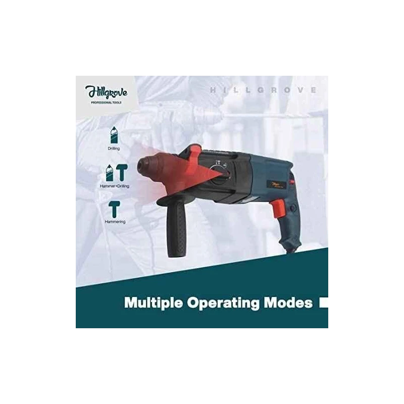 Hillgrove HGCM1225 1200W Hammer Impact Drill Machine with Drill Chuck SDS Adapter 5 SDS Plus Bits & Scissor image-5