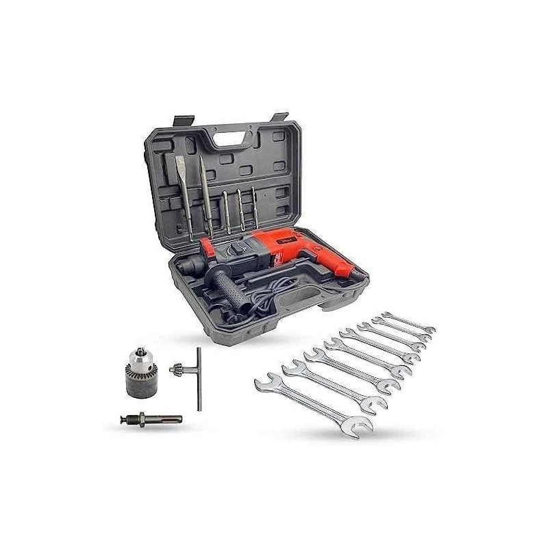 Hillgrove HGCM1263 Hammer Drill Machine with Bits Chuck Adapter & Wrench Set image-1