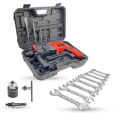 Hillgrove HGCM1263 Hammer Drill Machine with Bits Chuck Adapter & Wrench Set image-1