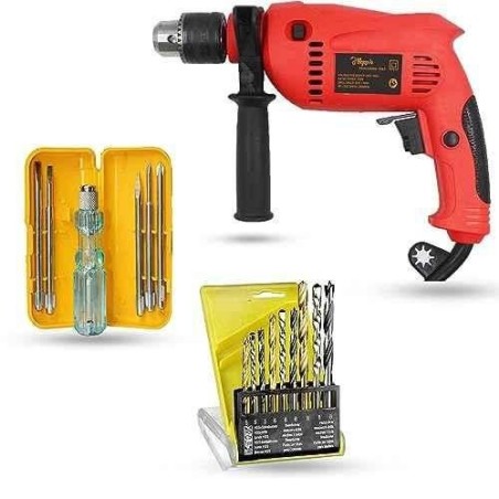Hillgrove HGCM1355 700W 13mm Power Drill Machine with 9 Drill Bits & 5-in-1 Screwdriver image-2