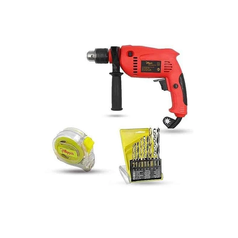 Hillgrove HGCM1351 700W 13mm Power Drill Machine with 9 Drill Bits & Measuring Tape image-1