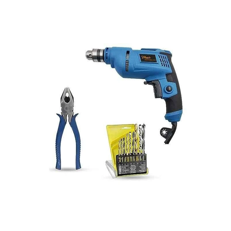 Hillgrove HGCM1366 500W 10mm Power Drill Machine with 9 Drill Bits & 8-Inch Plier image-1