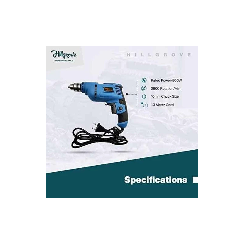 Hillgrove HGCM1371 500W 10mm Power Drill Machine with 9 Drill Bits & Wire Cutter image-5