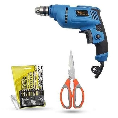 Hillgrove HGCM1363 500W 10mm Power Drill Machine with 9 Drill Bits & Scissor image-3