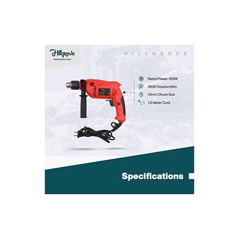 Hillgrove HGCM1354 700W 13mm Power Drill Machine with 9 Drill Bits & 2-in-1 Screwdriver image-5
