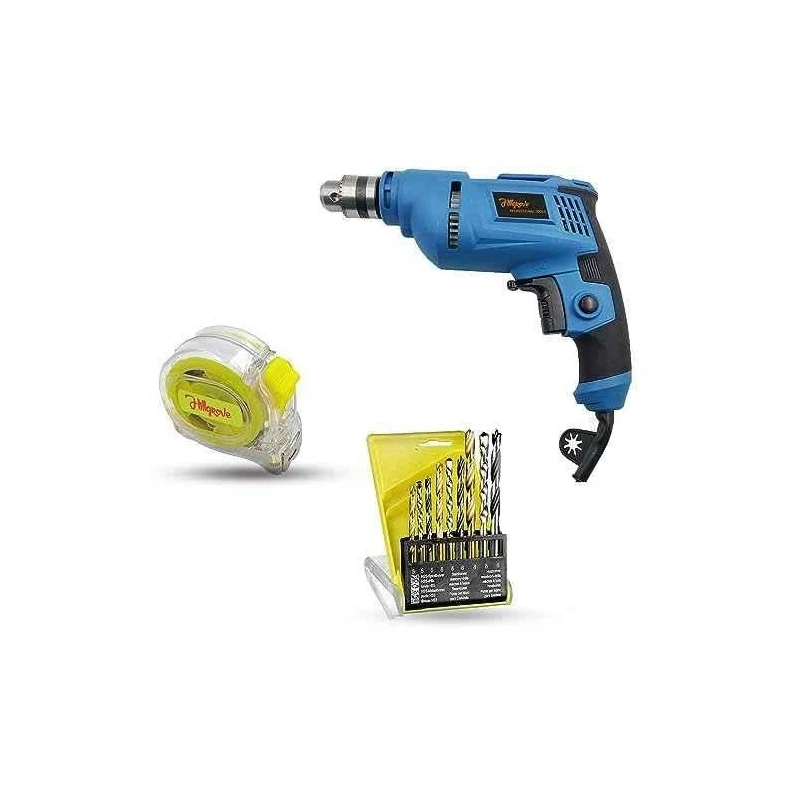 Hillgrove HGCM1364 500W 10mm Power Drill Machine with 9 Drill Bits & Measuring Tape image-3