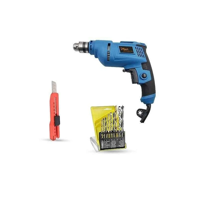 Hillgrove HGCM1372 500W 10mm Power Drill Machine with 9 Drill Bits & Utility Knife image-2