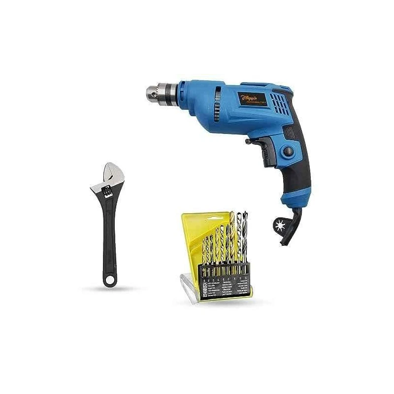 Hillgrove HGCM1373 500W 10mm Power Drill Machine with 9 Drill Bits & 8-Inch Adjustable Wrench image-3