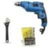 Hillgrove HGCM1373 500W 10mm Power Drill Machine with 9 Drill Bits & 8-Inch Adjustable Wrench