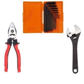 Hillgrove HGCM439M1 8-Inch Adjustable Wrench with 9-Piece Hex Allen Key Set & 8-Inch Combination Plier image-1
