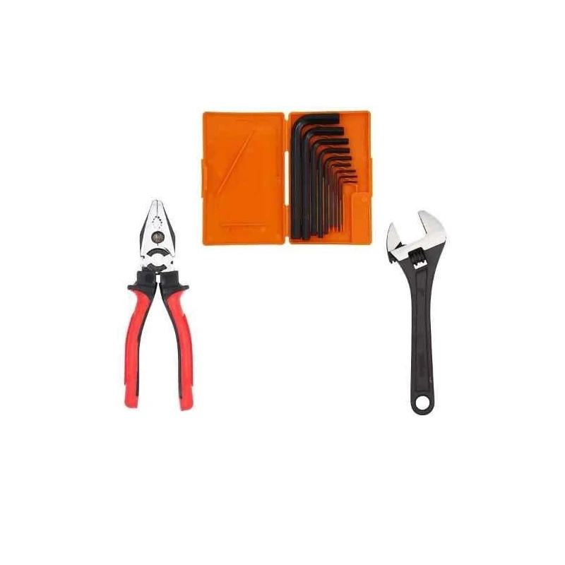 Hillgrove HGCM439M1 8-Inch Adjustable Wrench with 9-Piece Hex Allen Key Set & 8-Inch Combination Plier image-1