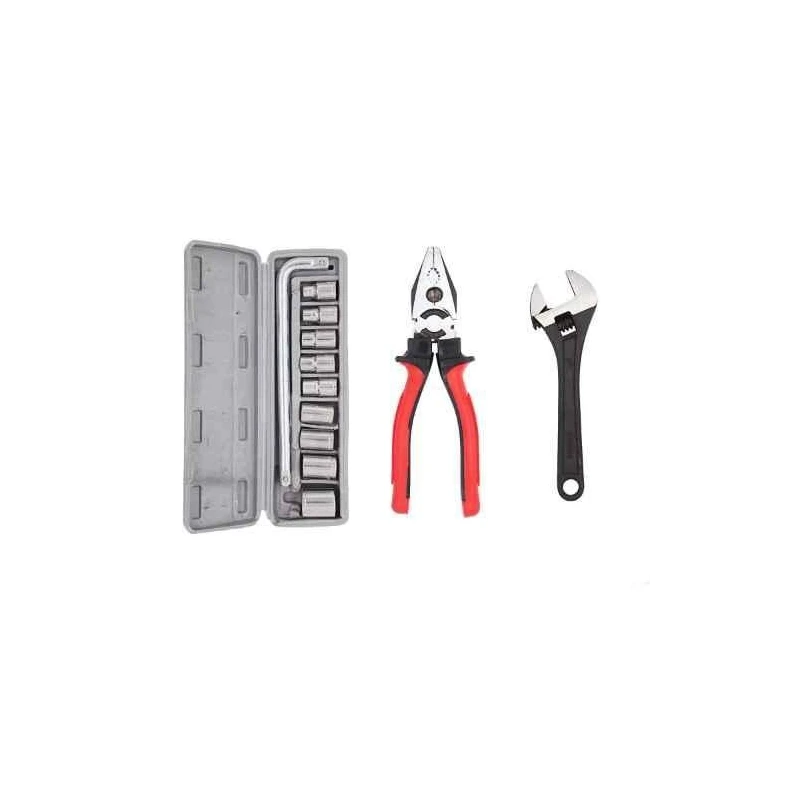 Hillgrove HGCM409M1 10-Piece Hex Socket Spanner Set with 8-Inch Plier & 8-Inch Adjustable Wrench image-1