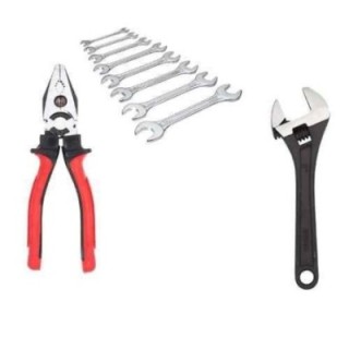 Hillgrove HGCM442M1 8-Inch Adjustable Wrench with 8-Piece Open End Wrench Set & 8-Inch Combination Plier image-1