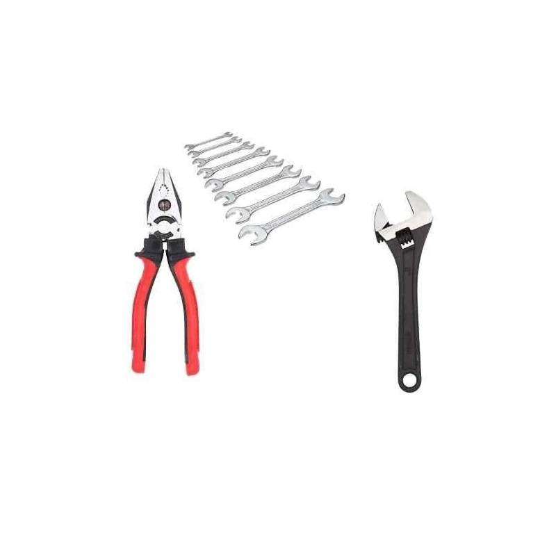 Hillgrove HGCM442M1 8-Inch Adjustable Wrench with 8-Piece Open End Wrench Set & 8-Inch Combination Plier image-1