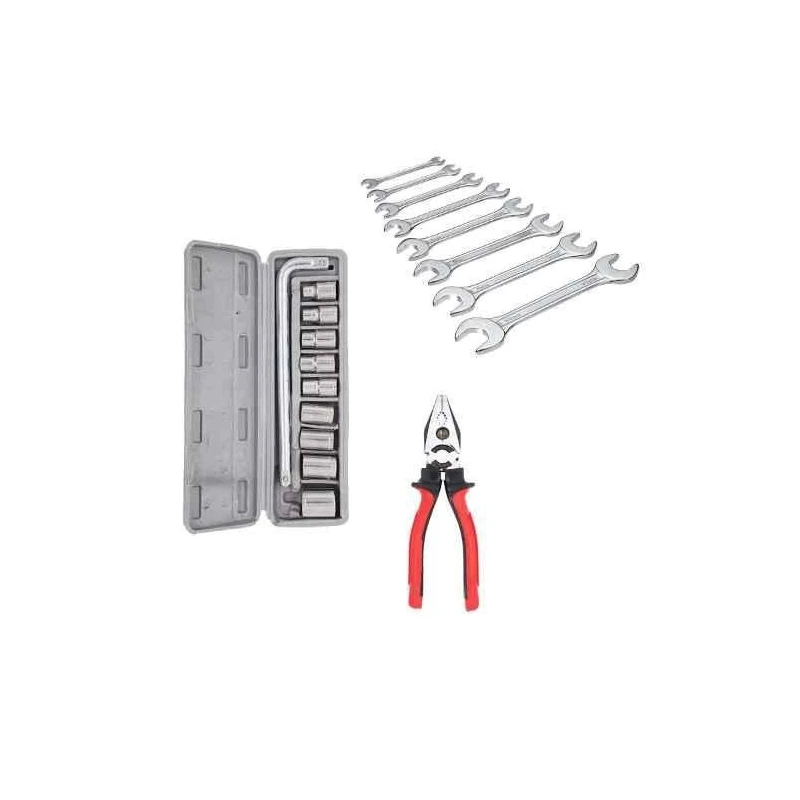 Hillgrove HGCM404M1 10-Piece Hex Socket Spanner Set with 8-Piece Double Open End Wrench Set & 8-Inch Plier image-1