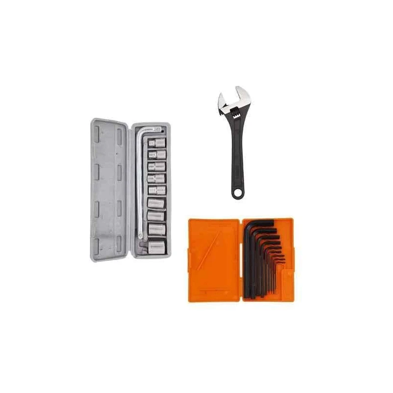 Hillgrove HGCM410M1 10-Piece Hex Socket Spanner Set with 9-Piece Hex Allen Key & 8-Inch Adjustable Wrench Combo image-1