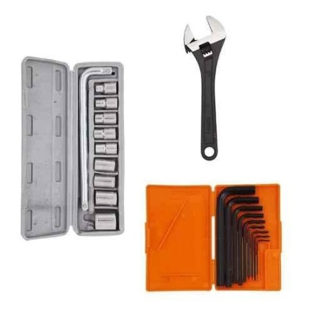 Hillgrove HGCM410M1 10-Piece Hex Socket Spanner Set with 9-Piece Hex Allen Key & 8-Inch Adjustable Wrench Combo image-1