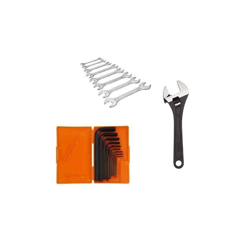 Hillgrove HGCM443M1 8-Inch Adjustable Wrench with 8 Open End Wrenches & 9-Piece Hex Allen Key Set image-1