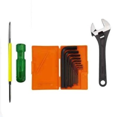 Hillgrove HGCM448M1 8-Inch Adjustable Wrench with 2-in-1 Screwdriver & 9-Piece Hex Allen Key Set image-1