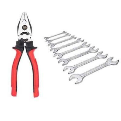 Hillgrove HGCM236 8-Inch Lineman Plier (Chrome Vanadium Steel) with 8-Piece Double Open End Wrench Set image-1