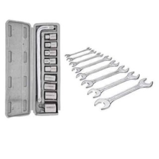 Hillgrove HGCM49M1 10-Piece Chrome Vanadium Steel Hex Socket Spanner Set with 8-Piece Double Open End Wrench Set image-1