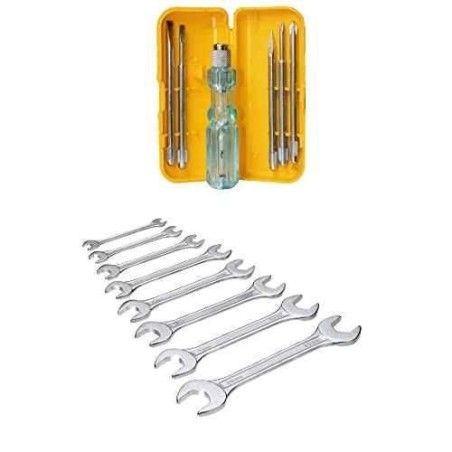 Hillgrove HGCM248 5-in-1 Multipurpose Screwdriver (Chrome Vanadium Steel) with 8-Piece Open End Wrench Set image-1