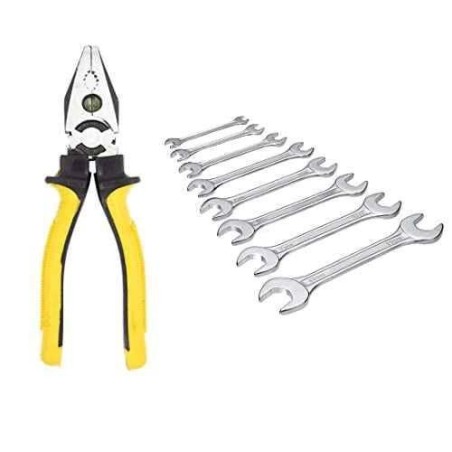 Hillgrove HGCM243 8-Inch Lineman Plier (Chrome Vanadium Steel) with 8-Piece Double Open End Wrench Set image-1
