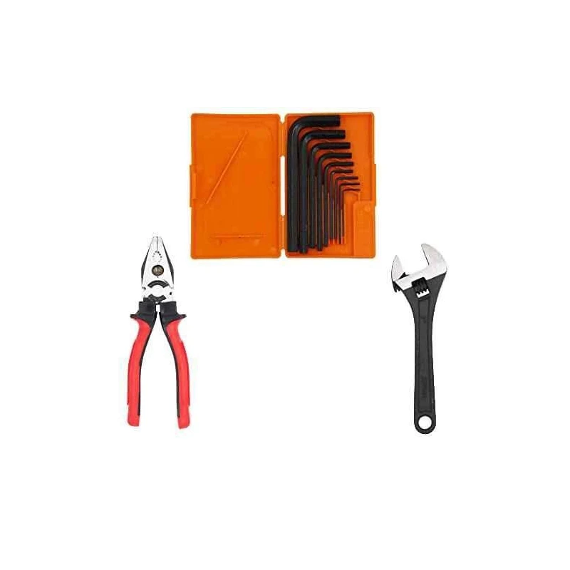 Hillgrove HGCM12M1 9-Piece Carbon Steel Hex Allen Key Kits with 8-Inch Adjustable Wrench & Combination Plier image-1