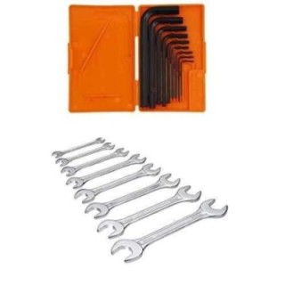 Hillgrove HGCM257 8-Piece Double Open End Wrench Spanner with 9-Piece Hex Allen Key Set (Carbon Steel) image-1