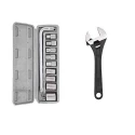 Hillgrove HGCM52M1 10-Piece Chrome Vanadium Steel Hex Socket Spanner Set with 8-Inch Adjustable Wrench image-1