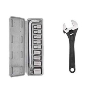 Hillgrove HGCM52M1 10-Piece Chrome Vanadium Steel Hex Socket Spanner Set with 8-Inch Adjustable Wrench image-1
