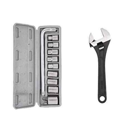 Hillgrove HGCM52M1 10-Piece Chrome Vanadium Steel Hex Socket Spanner Set with 8-Inch Adjustable Wrench image-1