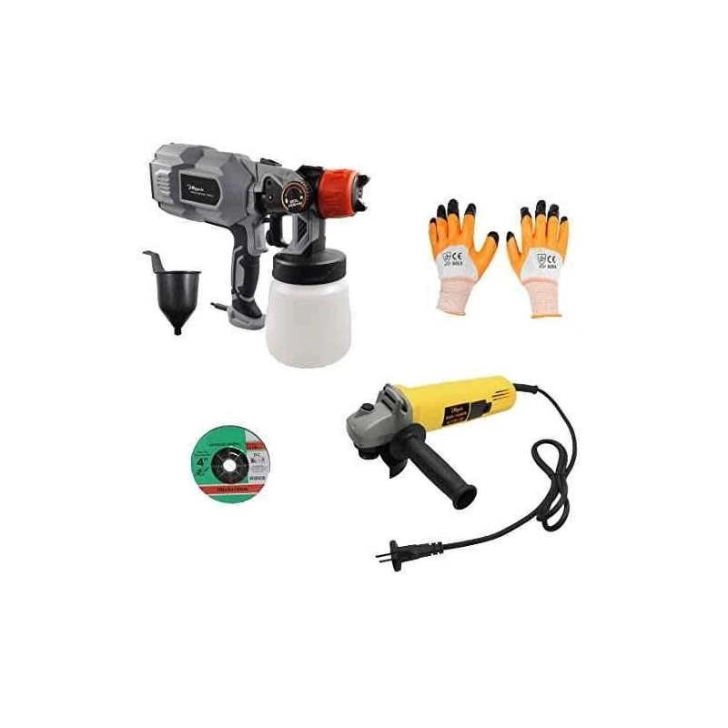 Hillgrove HGCM47M1 550W DIY Angle Grinder with Gloves Paint Sprayer Gun Machine and Cutting Wheel Set image-1