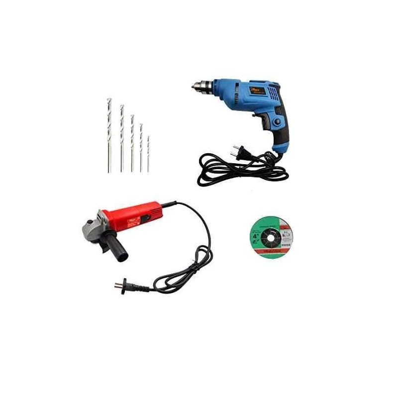 Hillgrove HGCM17M1 4-Inch Angle Grinder with 500W Drill Machine and 5 Drill Bits Set image-1