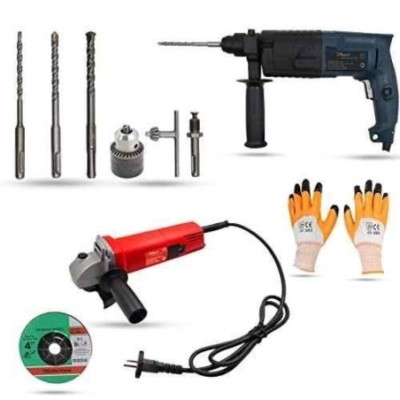 Hillgrove HGCM866 750W Hammer Impact Drill Machine with Angle Grinder 3 SDS Plus Bits Drill Chuck SDS Adapter and Gloves image-5