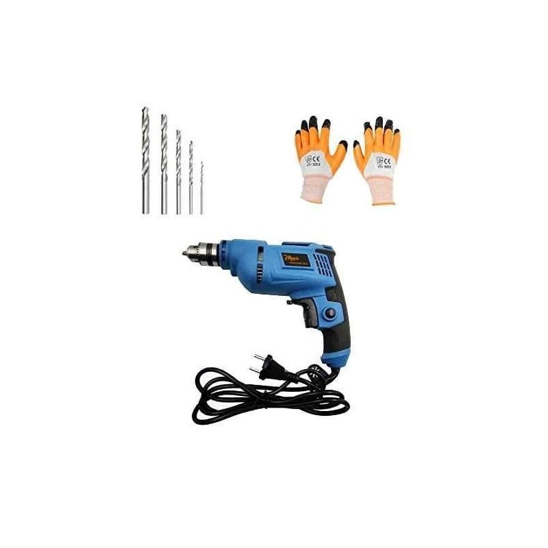 Hillgrove HGCM076 500W 2800rpm 10mm Drill Machine with Gloves and 5-Piece HSS Drill Bit Set image-1