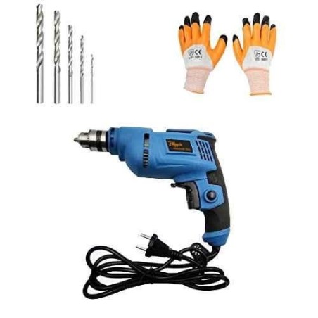 Hillgrove HGCM076 500W 2800rpm 10mm Drill Machine with Gloves and 5-Piece HSS Drill Bit Set image-1