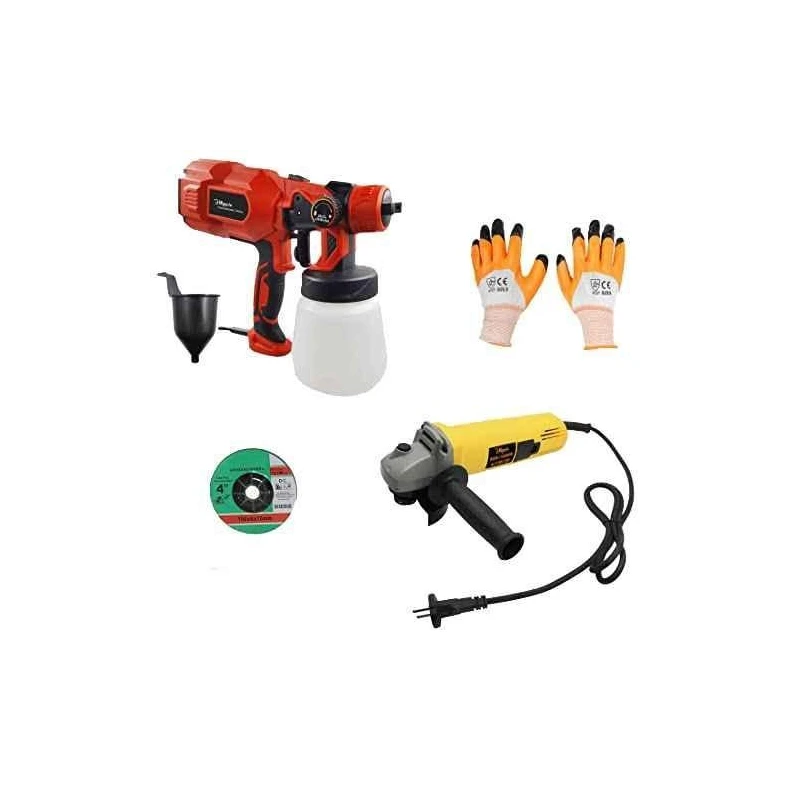 Hillgrove HGCM45M1 550W DIY Angle Grinder with Gloves Paint Sprayer Gun Machine and Cutting Wheel Set image-1