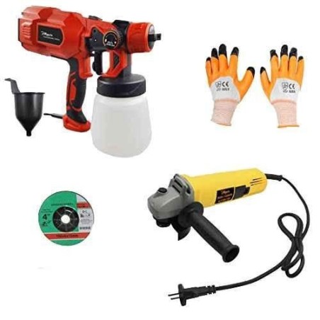 Hillgrove HGCM45M1 550W DIY Angle Grinder with Gloves Paint Sprayer Gun Machine and Cutting Wheel Set image-1