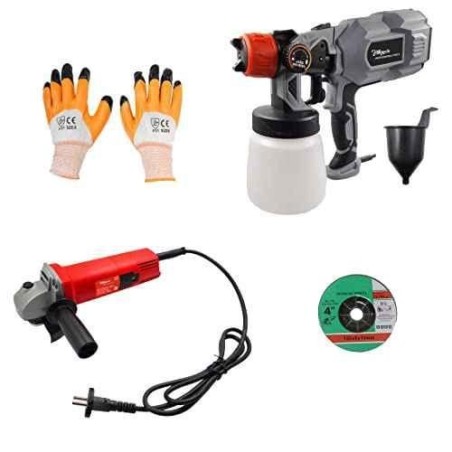 Hillgrove HGCM48M1 550W DIY Angle Grinder with Gloves Paint Sprayer Gun Machine and Cutting Wheel Set image-1
