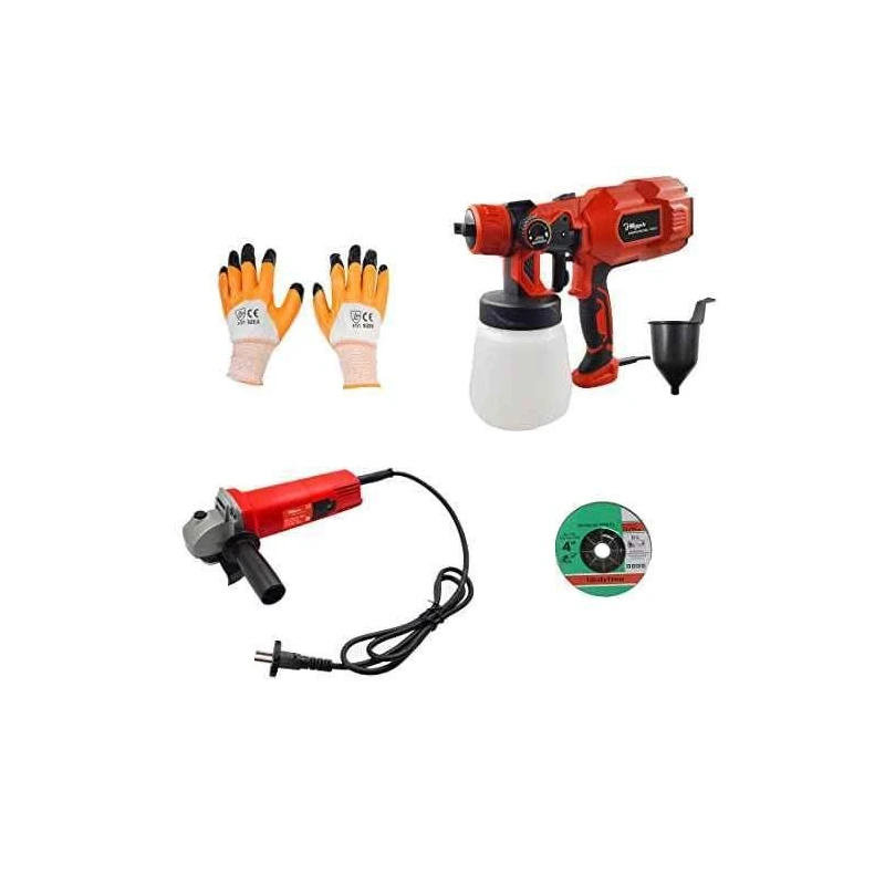 Hillgrove HGCM46M1 550W DIY Angle Grinder with Gloves Paint Sprayer Gun Machine and Cutting Wheel Set image-1