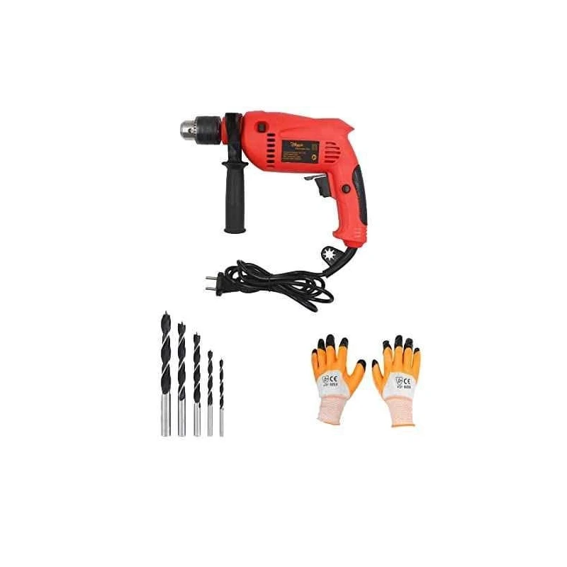 Hillgrove HGCM144 700W 2800rpm 13mm Drill Machine with Gloves and 5-Piece Wood Drill Bit Set image-1