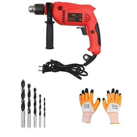 Hillgrove HGCM144 700W 2800rpm 13mm Drill Machine with Gloves and 5-Piece Wood Drill Bit Set image-1