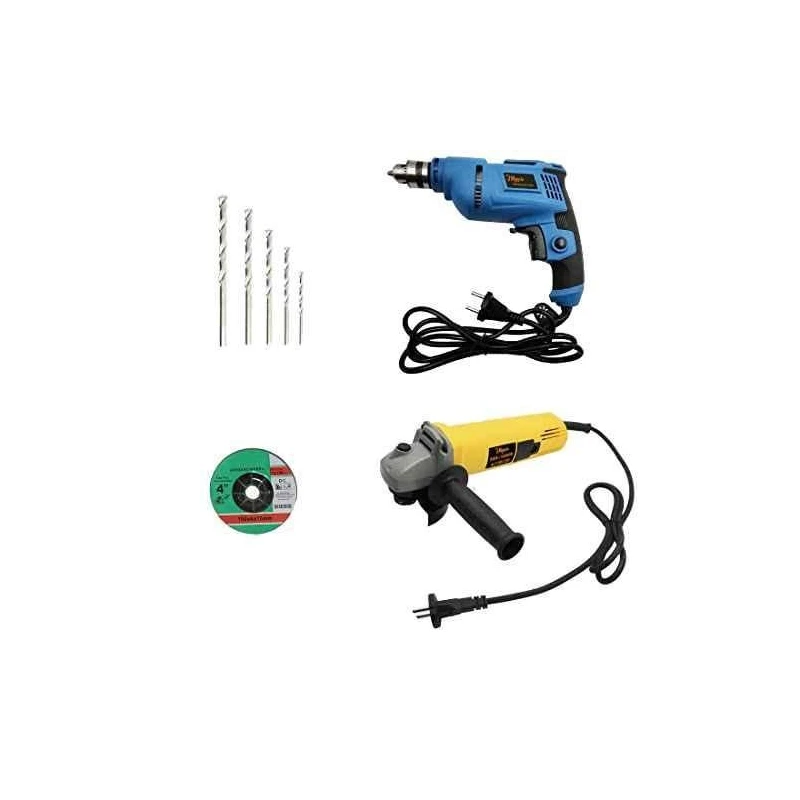 Hillgrove HGCM15M1 4-Inch Angle Grinder with 500W Drill Machine and 5 Drill Bits Set image-1