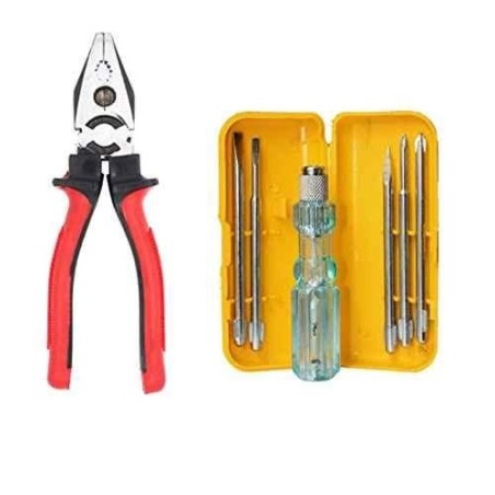 Hillgrove HGCM246 Chrome Vanadium Steel 5 in 1 Screwdriver with 8 inch Combinational Plier Set image-1