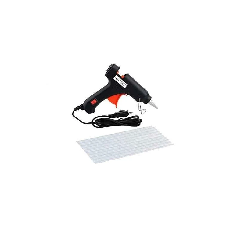 Hillgrove Mini 20W Black Small Hot Gum Glue Gun With 10 Pcs Hot Melt Glue Stick Set image-1