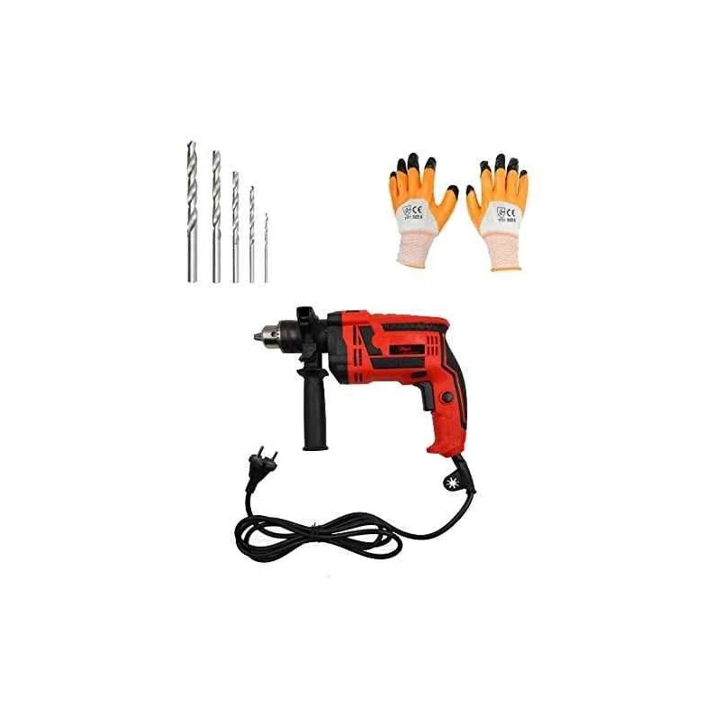 Hillgrove HGCM078 1000W 2600rpm 13mm Drill Machine with Gloves & 5 Pcs HSS Drill Bit Set image-1