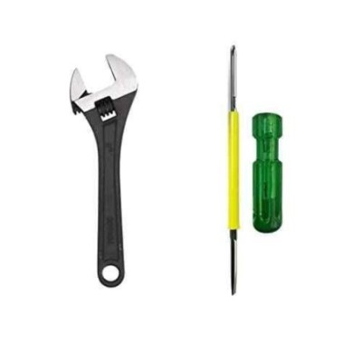 Hillgrove HGCM259 Carbon Steel 8 inch Adjustable Wrench with 2 in 1 Screwdriver Set image-1