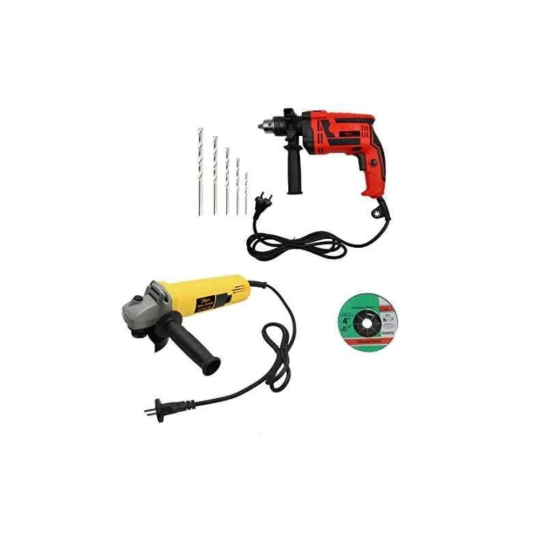 Hillgrove HGCM16M1 4 inch Angle Grinder with 1000W Drill Machine and 5 Drill Bits Set image-1